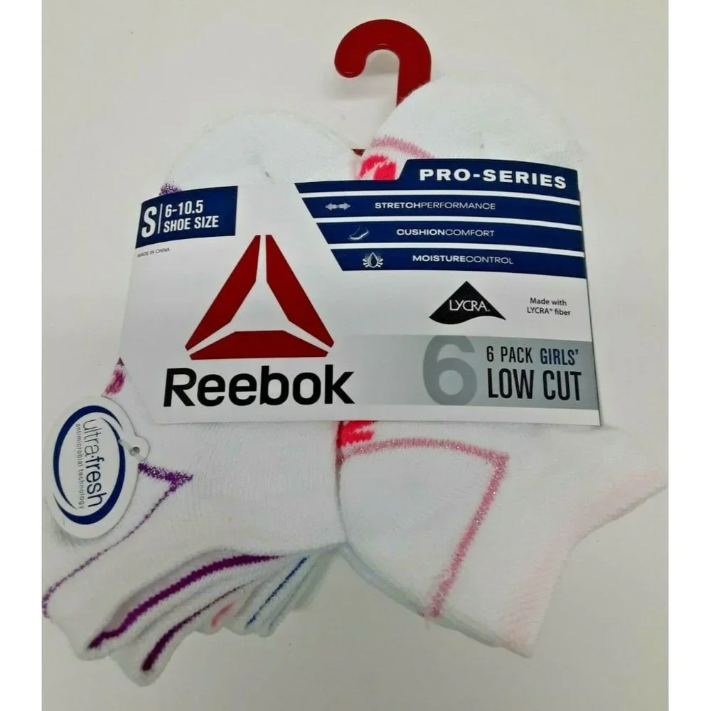 Reebok Girls Pro-Series‎ Low Cut Socks 6-Pack Size Small Fits Shoe Size 6 - 10.5